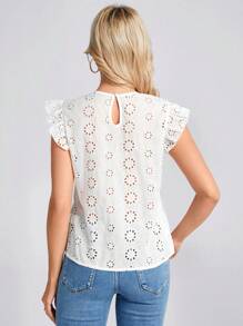 SHEIN LUNE Camisa romántica de vacaciones con mangas de volantes bordadas en blanco para mujer, primavera/verano