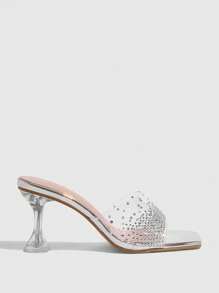 CUCCOO SZL Women Bowknot Pointy Toe Transparent Chunky High Heel Sandals, Elegant Sexy Leopard Patchwork PVC Design Party Evening Shoes For Club Spring Break Easter Prom Heels - Silver - View 4