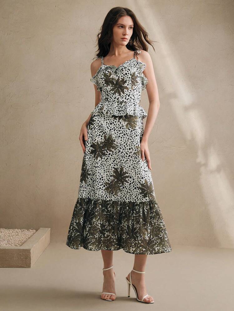 Vacation Style Ruffle Strap Tied Floral Print Women Dress, Beach, Spring/Summer Outfits