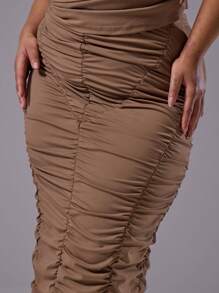 MUSERA Plus Size Extreme Ruched Basic, Classy Style Skirt For Everyday, Date Night, Club, Holiday Summer - Brown - View 5