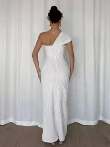 Rafferiza Đầm suông thanh lịch, rộng rãi, thắt nơ phía trước bất đối xứng - trắng - Xem 3