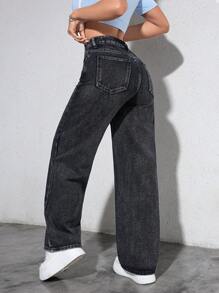 SHEIN EZwear Casual gewassen hoge taille rechte pijp jeans