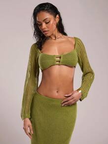 SHEIN BAE Women's Vacation Sexy Hollow Out Lace-Up Backless Super Short Knit Sweater Tops Summer Outfits For Women Summer Tops Vacation Outfits Woman Sweater Sweaters For Women Beach Outfits For Woman Crop Tops Women Western Wear Women Going Out Tops Women Going Out Tops Fashion Women Beach