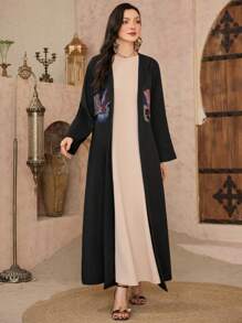Al Najma Plain Woven Embroidered Ladies Abaya - Black - View 5