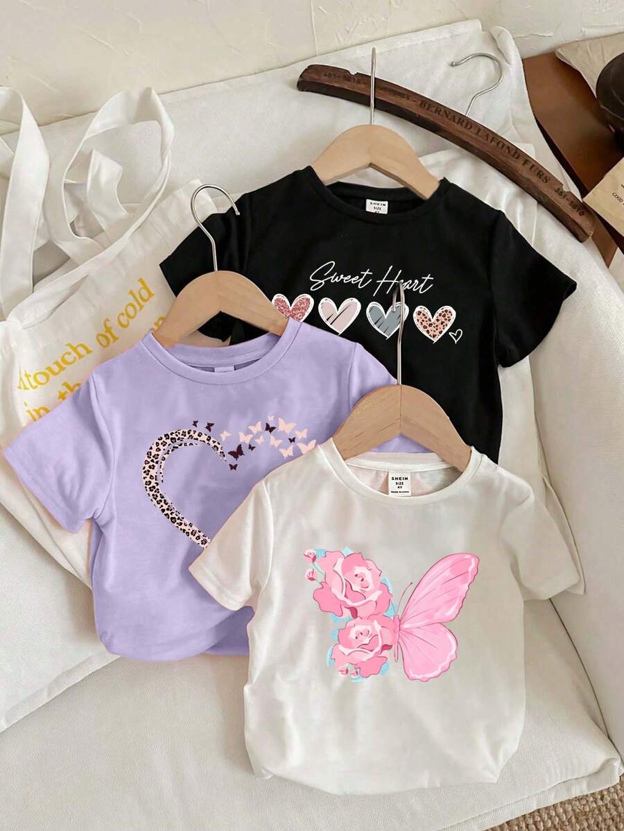 SHEIN Leap Crew เสื้อยืดกราฟิกการ์ตูนสไตล์มินิมอล เหมาะสำหรับเด็กสาวอย่างเรียบง่าย, เสื้อยืดน่ารักเหมาะสำหรับใส่ในช่วงฤดูร้อน - มัลติคัลเลอร์ - ดู 1