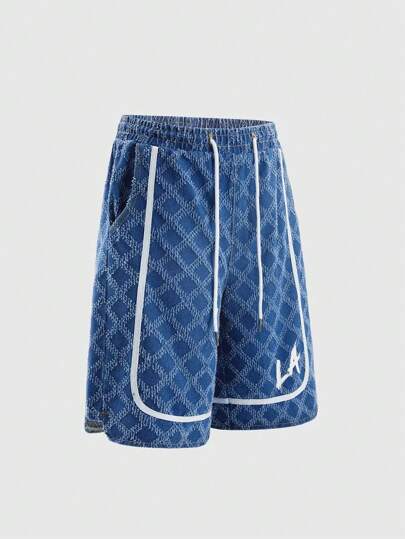 Prep Men's Casual Denim Shorts, Football Style, Simple & Fashionable For Everyday Wear