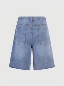 ROMWE MEN Street Life 男士宗教字母印花贴袋宽松休闲百搭牛仔短裤