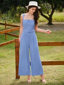 Vintamour 复古优雅女式连体裤 方领针织阔腿裤（配腰带） 女士夏季服装 女士度假服装 女士沙滩服装 90 年代服装 女式连体裤 女式连体裤 夏装 女士春季服装 音乐会服装 女士夏装 女士春装 乡村服装 女士乡村音乐会服装 春假服装 女士度假服装 女士外出服装 女士连体裤 女士早午餐服装 - 藍色 - 查看 2