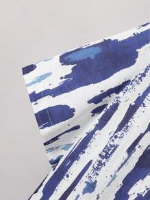 男士时尚休闲翻领短袖泼墨印花度假衬衫 - 寶藍色 - 查看 4