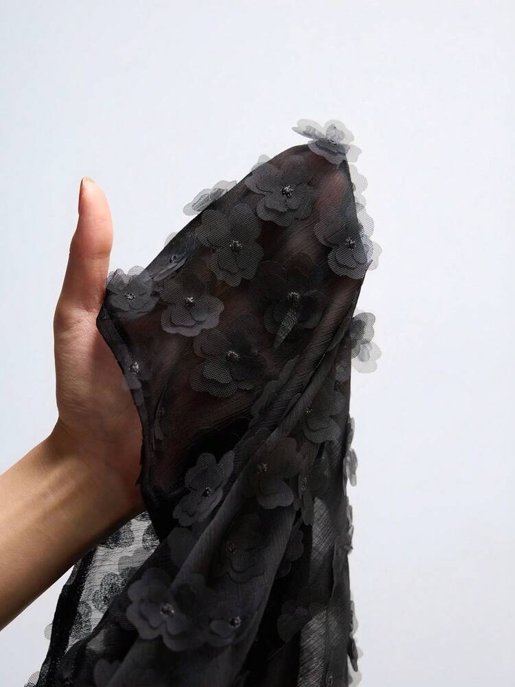 SHEIN Maija 여성 우아한 플로럴 3D 장식 현대적인 도시 캐주얼 셔츠, 외출, 휴가, 파티, 데이트, 모임, 결혼식, 음악 축제, 봄/여름 휴가에 적합