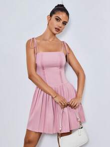 SHEIN Unity Sexy Exposing Back Strap Spaghetti Strap Dress For Charming Ladies - Pink - View 5