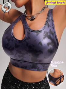 Innovista Women Activewear Foil Print Sports Bra, Faux Leather & Metallic Shine Gym Top, Hollow Out Abstract Print Breathable & Elastic Workout Outfits, Fitness Tank, Marbling Tie-Dye Print, Edgy &Unique Sleek & Lux Tracksuit, Music Festival, Party, Dance, Electric, Yoga, Mat, Pilates, Running, Cardio, Going Out, Athleisure,Strength, Weights,Purple,Y2K,Autumn Gear,Bikini,Bathing Suit,Autumn Fall Gear - Purple - View 7