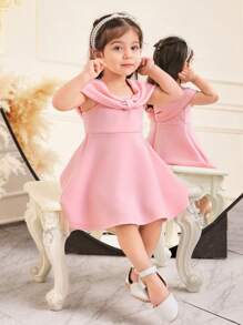 SHEIN Baby Girl Pink Off Shoulder Bowknot Decor Princess Dress, Suitable For Wedding, Party, Holiday, Birthday Gift, Spring/Summer - Pink - View 3
