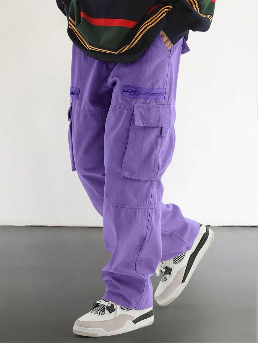 Manfinity Hypemode Men Solid Flap Pocket Side Cargo Pants - Purple - View 1