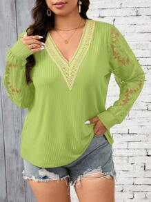 SHEIN Frenchy Camiseta de manga larga de un solo color, talla grande, diseño sencillo y casual para uso diario