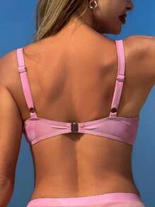 SHEIN Swim 女式花卉印花钢圈比基尼上衣，适合夏季度假海滩装，多色 - 粉色 - 查看 2