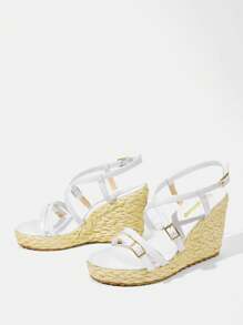 Styleloop Woven Rope Platform Wedge Heel Sandals, For Party, Wedding, Daily Wear, Vacation - White - View 3