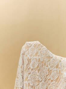 Poéselle Elegant Solid Color Lace Cross Strap Open Back Slim Fit Maxi Dress - White - View 6