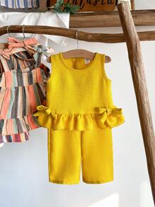 Vintaside Kids 2 件装女婴休闲可爱蝴蝶结无袖上衣和裤子套装