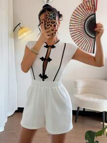 SHEIN Unity Mono informal de mujer con botones, color contrastante y empalme - Blanco y Negro - Ver 5