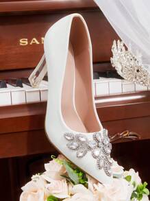 CUCCOO HITCHD Fashionable & Elegant Rhinestone Decor Pointed Toe High Heel Pumps Spring Shoes Spring Break Easter Prom Heels - White - View 7