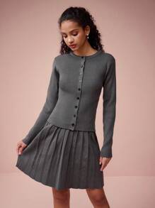 Enchnt Cárdigan casual de un solo abotonadura de color liso y manga larga para mujer, apto para otoño/invierno