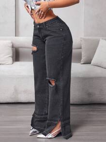 SHEIN SXY Damskie jeansy casualowe z przetarciami i rozcięciami