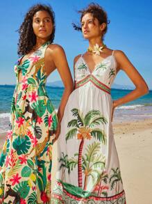 Travachic 女士热带花卉印花长裙，休闲时尚，适合日常穿着 - 彩色 - 查看 4