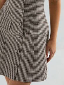 Athîral Women's Brown  Gingham Square Neck Plaid Single Breasted Puff Sleeve Fashionable Mini Dress  Western Wear - Multicolor - View 3