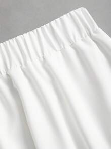 Lunelith SHEIN Lunessa White Elegant Natural Glossy Satin Contrast Lace Elastic Waist Maxi Skirt, Slimming