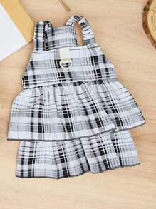 PETSIN Black & White Plaid Casual Dog Skirt, Leash-Friendly - Black - View 9
