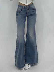 DAZY Women's Casual Flared Distressed Denim Jeans