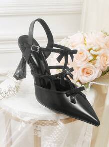 CUCCOO HITCHD Pointed Toe Stilettos Rhinestone Bow Detail Women High Heels Spring Break Easter Prom Heels - Black - View 3