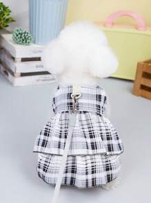 PETSIN Black & White Plaid Casual Dog Skirt, Leash-Friendly - Black - View 2