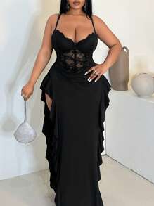 Maweii Đầm lót nữ cỡ lớn mùa xuân/hè năm mới màu đen ren khoét sâu gợi cảm buộc phía trước theo phong cách Pháp trẻ trung, thanh lịch, thời trang hiện đại, co giãn, đa năng, thoải mái, đầm dạ hội gợi cảm, trang phục dự tiệc/ngày lễ gợi cảm, áo liền quần màu đen, đầm dạ hội, áo hở vai gợi cảm thanh lịch, gợi cảm, trang phục dự tiệc/ngày lễ gợi cảm, áo đen, áo liền quần màu đen, áo liền quần màu đen, áo lót trơn màu hở vai cao cấp - màu đen - Xem 6