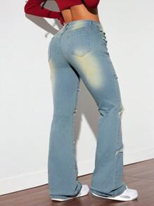 SHEIN ICON Versleten vintage gewassen flared damesjeans