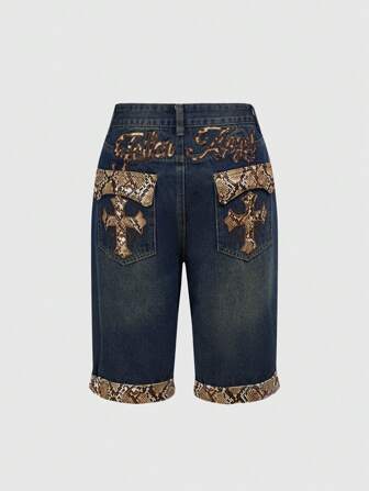 J-Fashion Jeans di lunghezza 7/8 in stile vintage con lettere dell'alfabeto inglese, ispirato allo stile Y2K