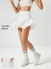 GLOWMODE Jupe corset plissée FeatherFit™-Air Level Up taille haute ultra avec shorts intégrés et poches latérales, pour le yoga à faible impact et usage quotidien