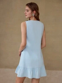 MOTF 立体花卉荷叶边下摆连衣裙 - 藍色 - 查看 5