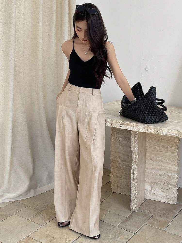 Women's Linen Feel Pintuck Straight Pants