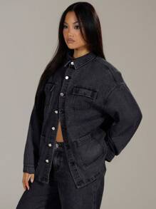 MUSERA Gewassen denim jas met zakken, lente 90's Y2k Streetwear Casual Western Concert Festival Vakantie