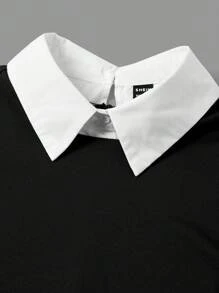 SHEIN EZwear Women's Patchwork Shirt Style Ruched Midi Dress