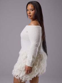 MUSERA Plus Off The Shoulder Knitted Mini Dress Outfit For Everyday, Casual, Break, Classy    Chic - Light Grey - View 2