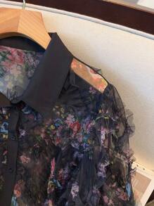 SHEIN Clasi 大码女式浪漫 3D 花卉撞色衬衫