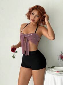 EgrlEra 女士性感蝴蝶结蕾丝聚拢钢圈文胸，适合情人节约会、派对、酒吧等场合 - 紅色 - 查看 1
