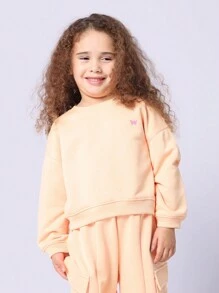 SUMWON Children Kids Two Piece Wear Set Butterfly Logo Embroidered Sweatshirt Cargo Joggers Autumn Winter Casual Outfit Sport Training Wear - Orange - View 3