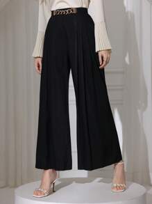 Modelyn Pantalones anchos y elegantes con decoración de cadena en la cintura para mujer
