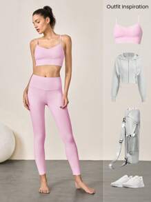 GLOWMODE 24" FeatherFit™ Renew Leggings With Built-In Underwear Valentine's Day Low Impact Yoga Daily Fall Winter - Bubblegum Pink - View 7