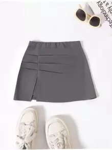 SHEIN PETITE Petite Women's Casual Minimalist Versatile All-Match A-Line High-Rise Grey Mini Skirt