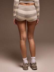 MUSERA 低腰蓬松针织条纹超短热裤短裤，春夏可爱休闲Y2K 90年代早午餐条纹时尚款 - 彩色 - 查看 4